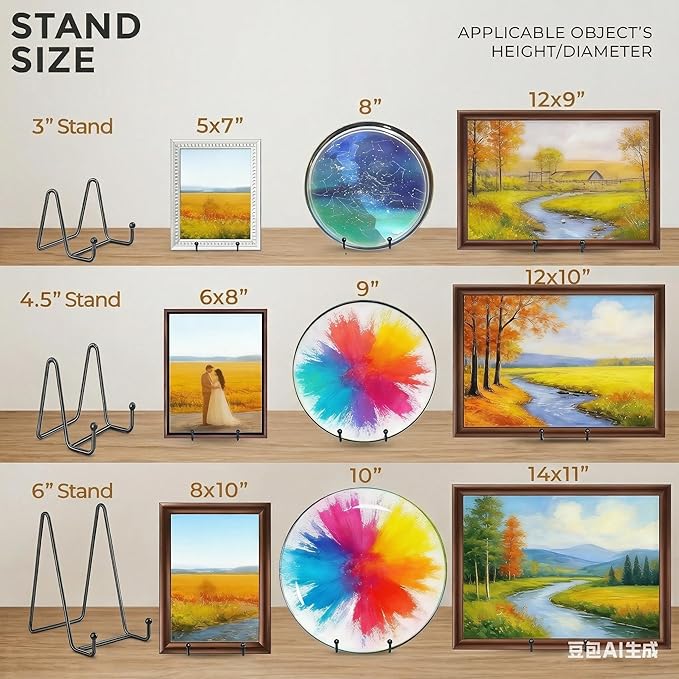 Hoewina 3 Pack 6 Inch Plate Stands for Display, Metal Picture Frame Stand, Black Decorative Small Easels for Display, Picture Holder Stand for Book , Photo and Platter, Plaques, Tabletop Art