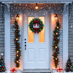 Moxweyeni Front Door Garland Hanger, Adjustable Width 31.5"-94.5", Stainless Steel Christmas Decoration Holder Garland Hanger for Door Frame Doorway Wreath Lights Outdoor, No Screws or Nails