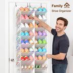 30 Pairs Over the Door Shoe Organizer, Breathable Mesh Pocket Hanging Shoe Storage for Closet, 10-Tier Door Shoes Rack, Handing Shoes Holder Fit All the Family's Sneakers, Boots, Heels, White