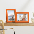 Vittanly 5x7 Picture Frames Set of 9, Shatter Resistant Plexiglass, Display 4x6 Pictures with Mat or 5x7 without Mat, Photo Frames for Wall or Tabletop, Engineered Wood, Orange