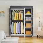 VIPEK V7C Garment Racks with Cover Portable Closets for Hanging Clothes, Heavy Duty Clothes Rack with Shelves Metal Closet Wardrobe, Max 670lbs, White Rack with Black Upgraded Polyester Cover