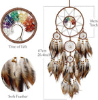 Brown Large Dream Catcher Wall Decor Crystal Tree of Life Dream Catchers Handmade Feather Dreamcatcher Wall Hanging Ornament for Bedroom Living Room Home Decor