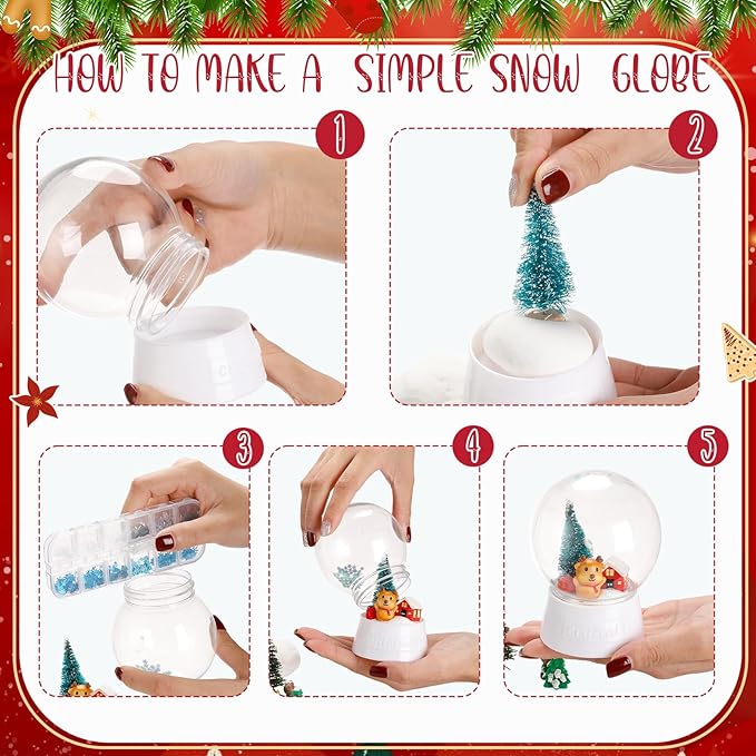 Uiifan 32 Pcs DIY Snow Globe Water Globe 4 Inches Clear Plastic Snow Globe with Screw Off Cap Fillable Water Globe Jar for DIY Crafts Christmas Display Home Decoration Kids Gifts