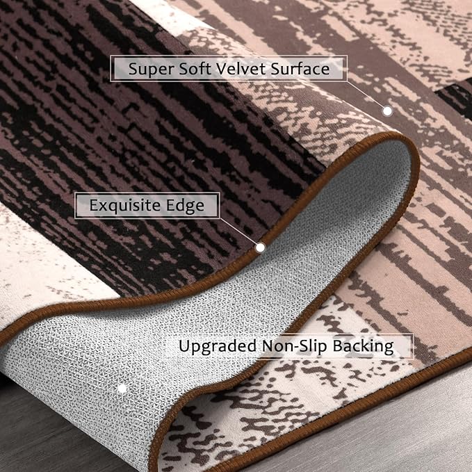 FlyDOIT Modern Geometric Patchwork Area Rug, 2.7x10 Chocolate Runner Rugs for Living Room, Rockwood Collection Indoor Rugs for Bedroom, Throw Carpet Floor Decor for Entryway Dining Room Office Nursery