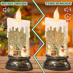 Eldnacele Christmas Music Snow Globe Lantern with Timer Battery Operated & USB Powered Lighted Snowman Deer Singing Snow Globe Candle Lamp Spinning Water Glitters Indoor Christmas Decorations