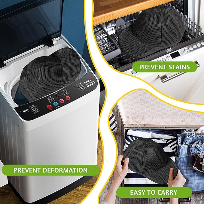 Eiito Hat Washer Cage,Hat Washing Machine with Frame Cage and Hat Washer Bag,Baseball Hat Washer,Suitable for Adult and Kid's 1-Pack Black