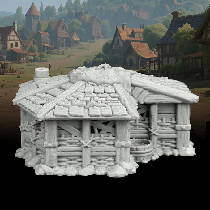 TTRPG Buildings – 25mm Scale Unpainted Tabletop Scenery Props for Role Playing, Dungeons and Dragons RPG Terrain – Medieval Village H AF1124H