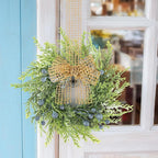 6 PCS Small Spring Summer Blue Berry Cabinet Wreath Artificial Mini Kitchen Wreaths Vintage Swags Wreath with Retro Burlap Ribbon for Farmhouse Rustic Home Front Door Window Pillar Wedding Chair Wall