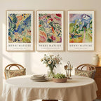 Large Framed Matisse Wall Art for Living room, Set of 3 Colorful Abstract Landscape Canvas Artwork for Walls, Retro Vintage Matisse Famous Paintings Prints Pictures for Bedroom, Hallway Home Office, Total Size 30x60