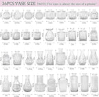 36Pcs Bud Vases Set Small Vintage Glass Bottles Clear Bud Vases in Bulk Multiple Shape Cute Glass Vases for Rustic Wedding Centerpieces Table Decorations and Home Decor(Clear)