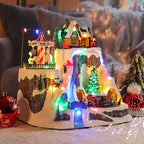 WONDER GARDEN Christmas Village Houses-Christmas Houses Village - Lighted Musical Ski Resort Collectible Buildings with Moving Train, Rotating Tree and Carousel for Indoor Decor or Gift