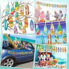 Geelin 36 Pcs Summer Wood Hanging Ornaments for Tree Mini Tree Decorations Hawaiian Beach Wooden Pendant Decorations with String for Luau Party Supplies(Surfboard)