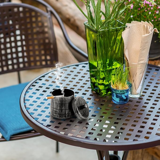 Ashtray for Cigarettes Outdoor, Outdoor Ashtray with Lid for Cigarette, Metal Odorless Windproof Smokeless AshTray for Patio Home Office Tabletop Balcony