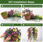 Homsunny Artificial Fake Hanging Flowers Plants Baskets for Outdoor Spring Decoration, Faux Morning Glory Silk Flower for Outside Realise UV Resistant Patio Yard Balcony Porch Home Decor (Mixed 2)