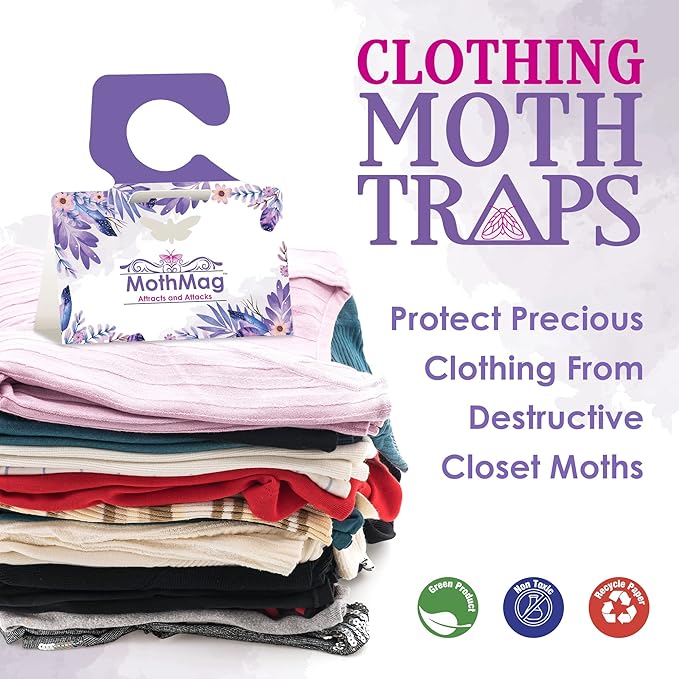 MothMag Moth Traps for Clothes, Closets, Fabrics, and Carpets, Clothing Moth Traps, Clothes Moth Traps, Closet Moth Traps, Moth Pheromone Traps, Extra-Strength Adhesive Glue Clothes Moth Trap, 6 Pack
