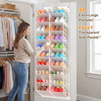 20-30 Pairs Over the Door Shoe Organizer, Breathable Mesh Pocket Hanging Shoe Storage for Closet, 10-Tier Door Shoes Rack, Handing Shoes Holder Fit All the Family's Sneakers, Boots, Heels, Beige