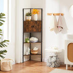 VECELO 4 Tier Corner Cabinet, 59" Tall Standing Organizer with 4 Dual-Hooks, Storage Rack, Narrow Bookshelf Display Shelves Rack for Wall Corner, Living Room, Kitchen, Bedroom, Office, Retro Brown