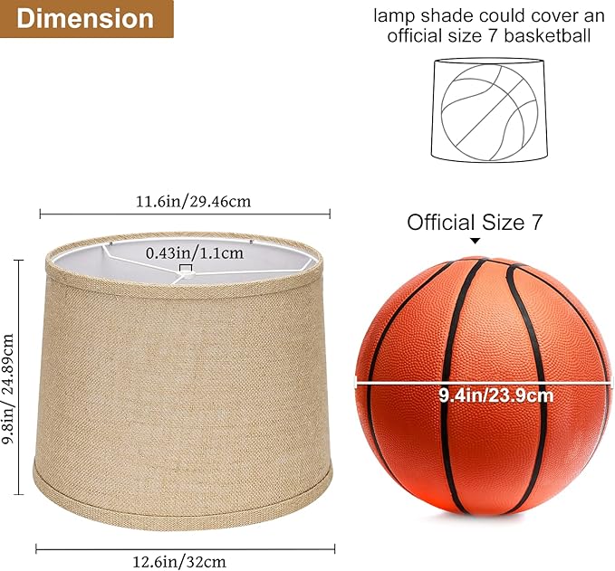 Burlap Lampshades Set of 2, 11.6" Top x 12.6" Bottom x 9.8" High, Brown Drum Shades for Table & Floor Lamps (Spider Fitter), Hand Crafted, Assembly Required