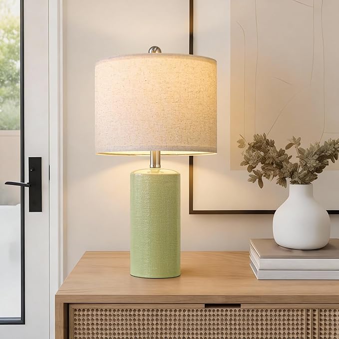 G-SAFAVA 20.5" Small Table Lamps for Living Room Lamp Single Ceramic Lamps for Bedroom Bedside Lamps Modern Boho Lamps for Night Stands Farmhouse Nightstand Lamp Side End Table Lamp, Light Green