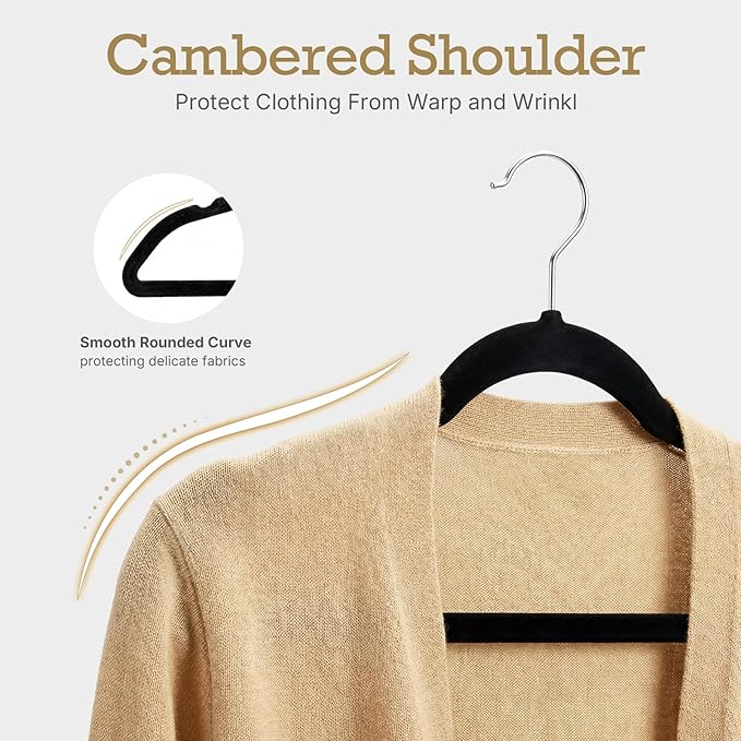 HOUSE DAY Premium Velvet Hangers, Non-Slip Thin Flocked Felt Hangers, Sturdy Clothes Hangers Heavy Duty Coat Hangers & Suit Hangers, Durable Suit Hangers for Closet Space Saving (20 Pack, Black)