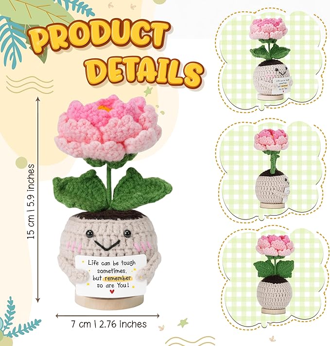HEXMOZ Get Well Gifts for Women - Encouragement, Feel Better Soon, Cheer Up, Wellness, Inspirational Birthday Ideas - Emotional Support Handmade Collectible Peony Doll Life is Tough - Desk Decor