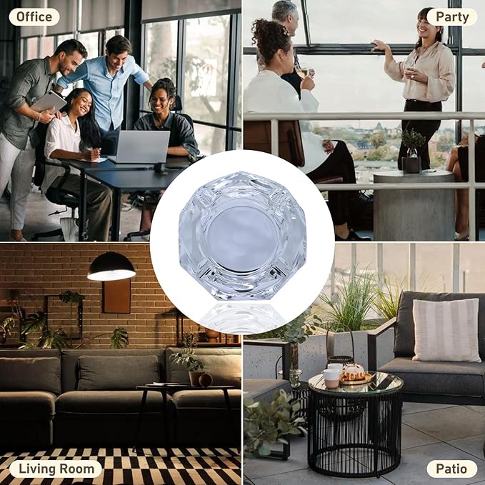 Coomin Crystal Glass Ashtray, Sparkly Cigar Cigarettes Ash Tray, Ashtrays for Smokers Indoor Office Home Desktop Tabletop, Gifts for Men, Silver