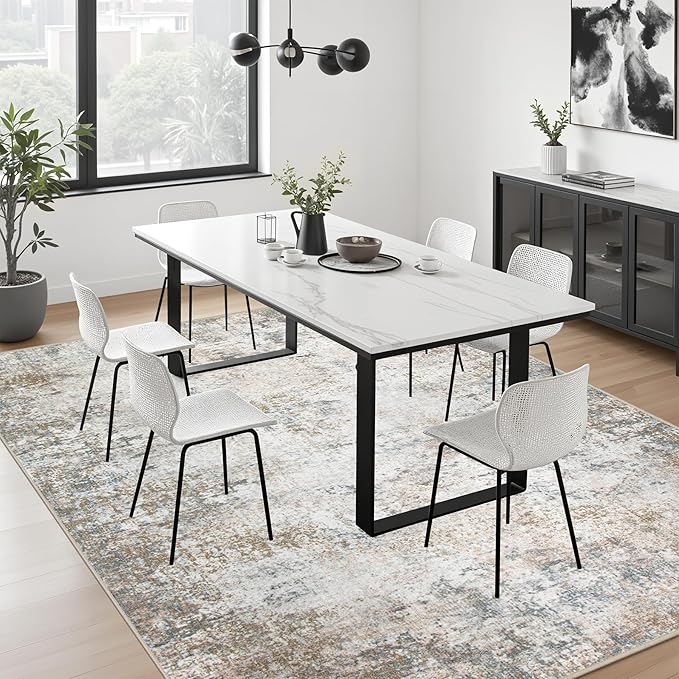 4x4 Area Rug Living Room Rug: Washable Modern Abstract Soft Thin Rug Indoor Floor No Slip Stain Resistant Carpet for Bedroom Dining Room Farmhouse Nursery Home Office - Brown Grey