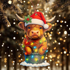 Highland Cow Ornaments for Christmas Tree, Highland Cow Gifts for Women Men, Cow Christmas Decorations, Farmhouse Christmas Ornaments Gift, Xmas Tree Hanging Decor, Animal Lover Gifts