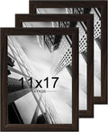 KTKDE 11x17 Picture Frame Set of 3,Walnut Wooden frames, Vertical & Horizontal Wall Hanging for Wall Display,Studio Gallery Photo Frame for Photos, Posters & Art Prints