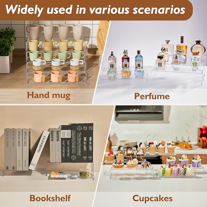 Aminigram Large Acrylic Display Risers, 2 Set - 10 Pack Collectibles Display Shelf, Acrylic Risers Display Stands for Show Figures, Cupcake, Perfume, Jewelry, Toys(12.4”L~12”L~11.6”L~11.2”L~10.8”L)