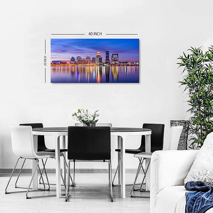 Louisville Skyline Wall Art Kentucky Wall Decor Sunset Downtown Pictures Waterfront Park Landscape Canvas Prints Painting Modern Cityscape Artwork for Bedroom Living Room Home Decoration 20x40”