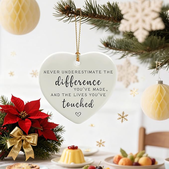 Never Underestimate the Difference You’ve Made, and the Lives You’ve Touched - Appreciation, Farewell, Going Away, Goodbye, Leaving & Retirement Gifts for Coworker, Employee | Heart Christmas Ornament