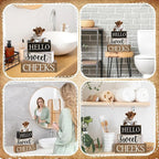 Moucuny 4 Pcs Bathroom Shelf Decor Highland Cow Farmhouse Bathroom Decor and Accessories Rustic Eucalyptus Leaves Hello Sweet Cheeks Highland Cow Sign Western Table Centerpiece for Home Office Toilet