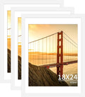 18x24 Picture Frame White Set of 3, Display Pictures 16x20 with Mat or 18 x 24 Without Mat, Poster Frames 18x24 for Wall Hanging Horizontal and Vertical