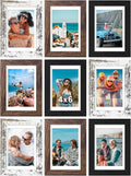 Vittanly 4x6 Picture Frames Set of 9, Display 3.5x5 Pictures with Mat or 4x6 without Mat, Photo Frames for Wall or Tabletop with Plexiglass, Engineered Wood, Black&Brown&Distressed White