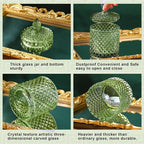 Aoriher 4 Pcs Crystal Glass Candy Jar Set with Lids Home Decorative Storage Jars for Apothecary, Bathroom, Kitchen, and Pantry, Ideal for Cotton Swabs and Jewelry (Medium,Green)