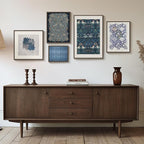 Framed William Morris Wall Art for Living Room, 5 Piece Large Vintage Blue Canvas Prints Set, Floral Botanical and Bird Pattern Aesthetic Decor for Bedroom, Hallway, Home Office, Kitchen, Guest Room