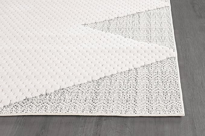 Modern Micro Loop Indoor Area Rugs for Living Room Bedroom Kitchen Geometric Triangle White 6x9 Luxury Durable Low and High Pile Non-Shedding Stain Resistant Soft Area Carpet 6 x 9