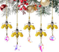 5PCS Hanging Decorations Xmas Tree Hanging Metal Bee Ornaments Gold Bee Mini Crystal Prism Suncatchers for Party Wedding Home Decor