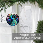 2025 Christmas Ornaments, Christmas Tree Ornaments Acrylic, Faux Stained Glass Effect White Elephant Gifts Exchange, Unique Suncatcher Xmas Stocking Stuffers for Women, Men (Peacock)