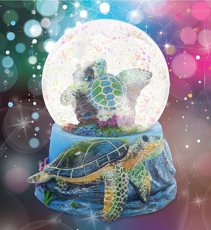 CoTa Global Sea Turtle Snow Globe Decor - Elegant Pink Sparkle Glitter Inside The Snow Globe Figure, Animal Figurines for Kids and Adults, Collectible Snow Globes for Birthday, Christmas - 65 mm