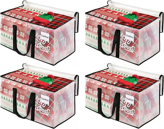 BlissTotes Moving Bags, 125L 4-Pack Storage Bags, Moving Box Heavy Duty Extra Large, Moving Totes with Zipper, Reinforced Handles Boxes for Packaging Moving, Decorative Wreath Storage
