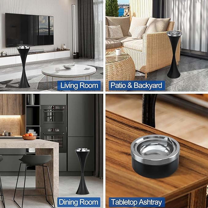 RELIANCER Floor Standing Ashtray w/Detachable Cigar Container,Stainless Steel Cigarette Ash Tray,Outdoor Self-Cleaning Ash Holder w/Weighted Base,Cigarettes Butt Receptacle Disposal for Home Patio