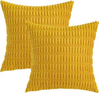 MIULEE Pack of 2 Corduroy Decorative Throw Pillow Covers 12x12 Inch Soft Boho Striped Pillow Covers Modern Farmhouse Home Decor for Summer Sofa Living Room Couch Bed Mustard Yellow