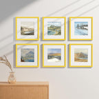 Vittanly 12x12 Picture Frames Set of 9, Shatter Resistant Plexiglass, Display 8x8 Pictures with Mat or 12x12 without Mat, Photo Frames for Wall Mount, Engineered Wood, Yellow
