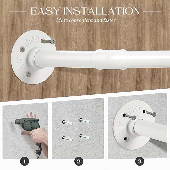 ERYTLLY Industrial Pipe Wall Mounted Clothes Rack,38 Inches Heavy Duty Detachable Garment Rack,Multi-purpose Hanging Rod for Closet,White