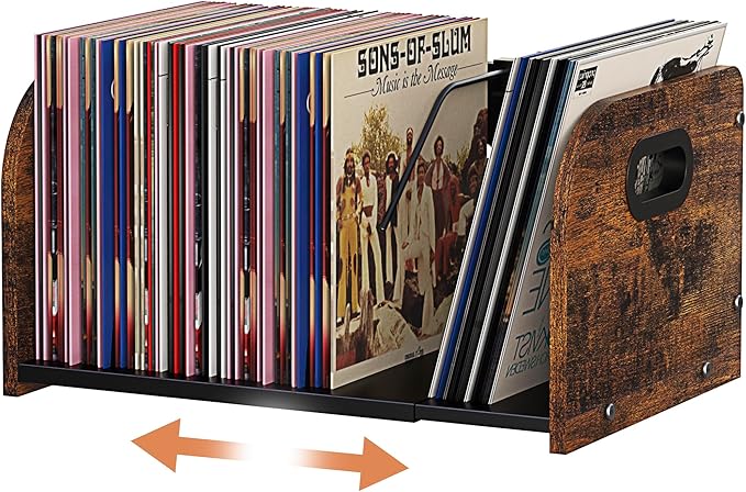 RUILALIFE Vinyl Record Storage Holder, Expandable Record Holder Rack With Movable Divider, 110 LP Album Display Shelf Stand, Magazine Holder