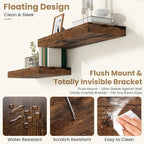 FLYJOE 24 Inch Long Floating Shelves for Wall Set of 2, 12" D Wood Grain Bathroom Shelves with Invisible Brackets, Easy Install Engineered Wood Storage Shelves for Kitchen, Living Room, Bedroom