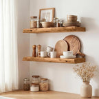 Marsmiles 16 inch Floating Shelves for Wall Elm Wood Live Edge Shelves|Rustic Wooden Wall Shelves with Invisible Bracket for Bathroom Living Room Kitchen|Natural, 2 Pack
