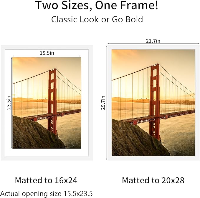 22x28 Picture Frame White Set of 3, Display Pictures 18x24 with Mat or 22 x 28 Without Mat, Poster Frames 22x28 for Wall Hanging Horizontal and Vertical